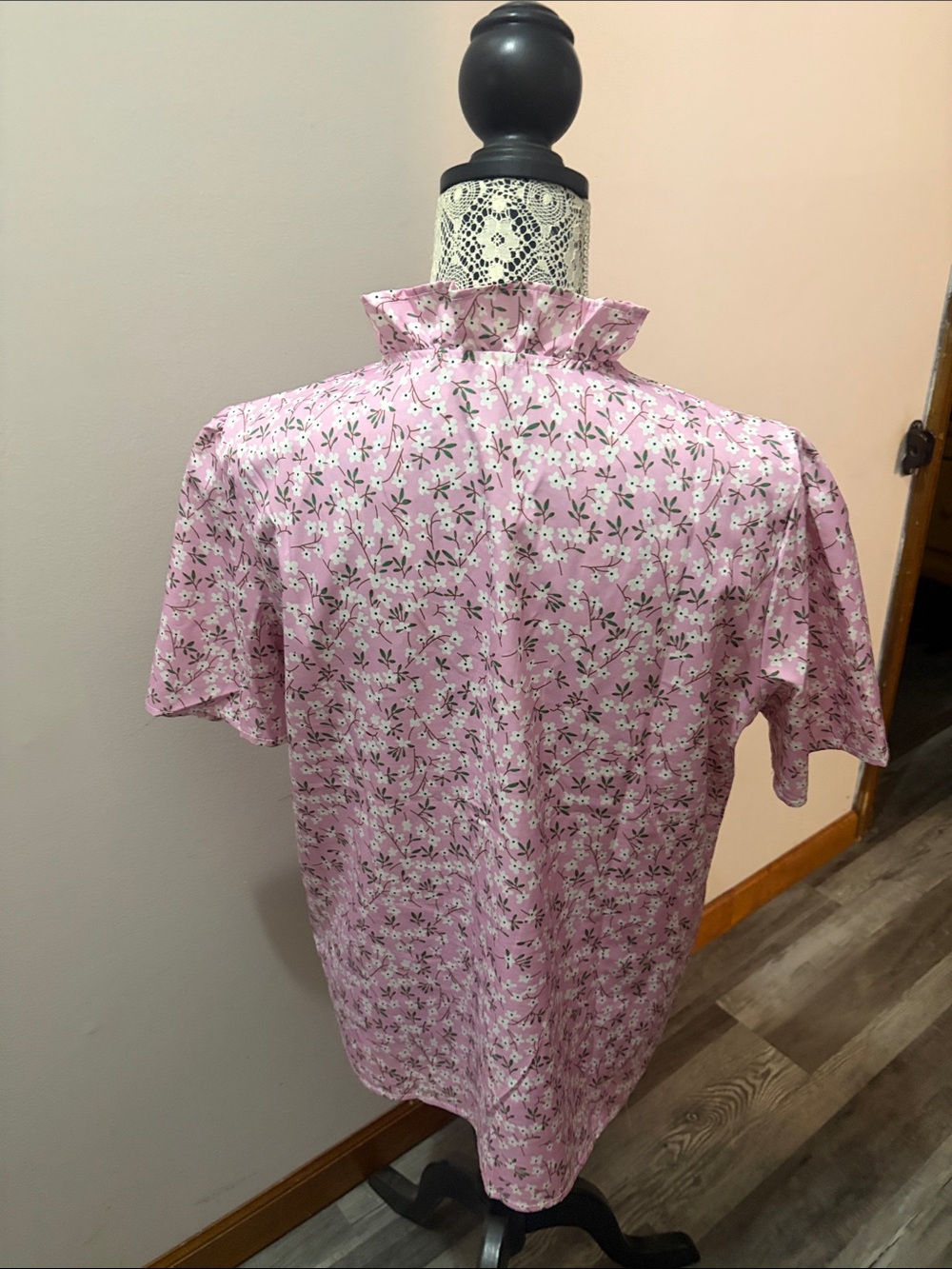 Pink Floral Ruffle Front Blouse - Picture 2 of 2